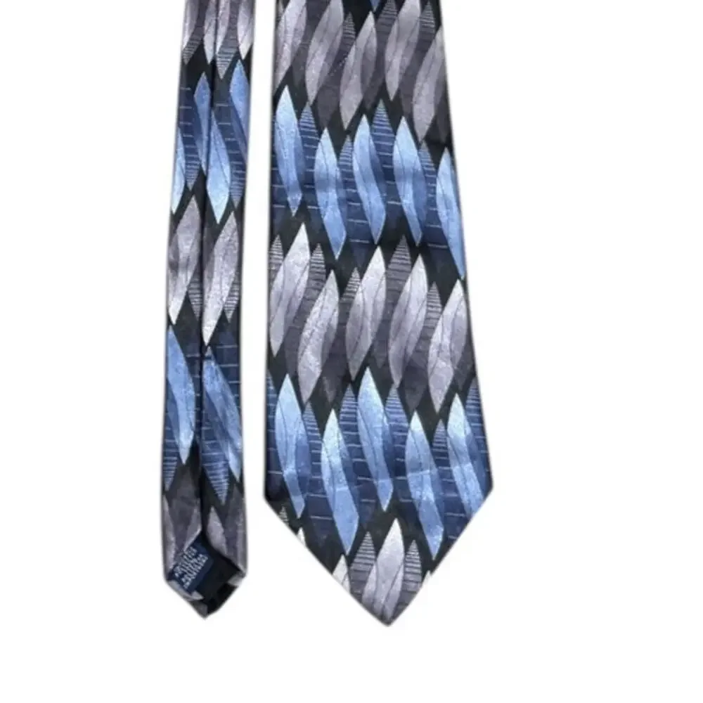 Don Loper Beverly Hills Abstract Silk USA Blue Gray Geometric Designer Necktie